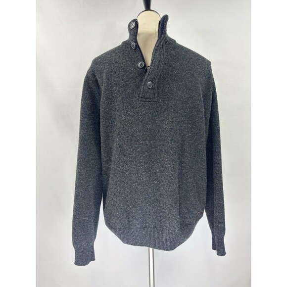 Barbour Wool Quarter Zip Sweater Dark Grey Large Zipper Long Sleeve Pullover - Picture 1 of 9